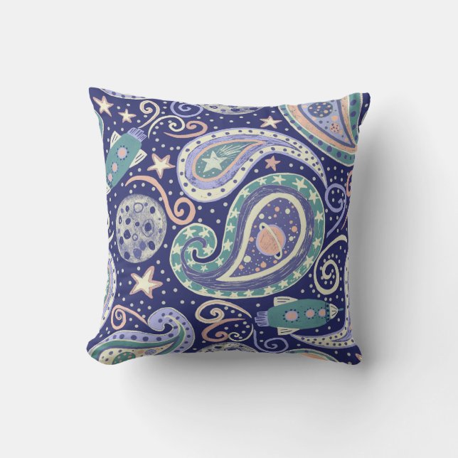 Retro Space Galaxy Paisley Design Cushion (Front)