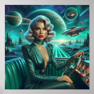 Retro Space Girl Poster
