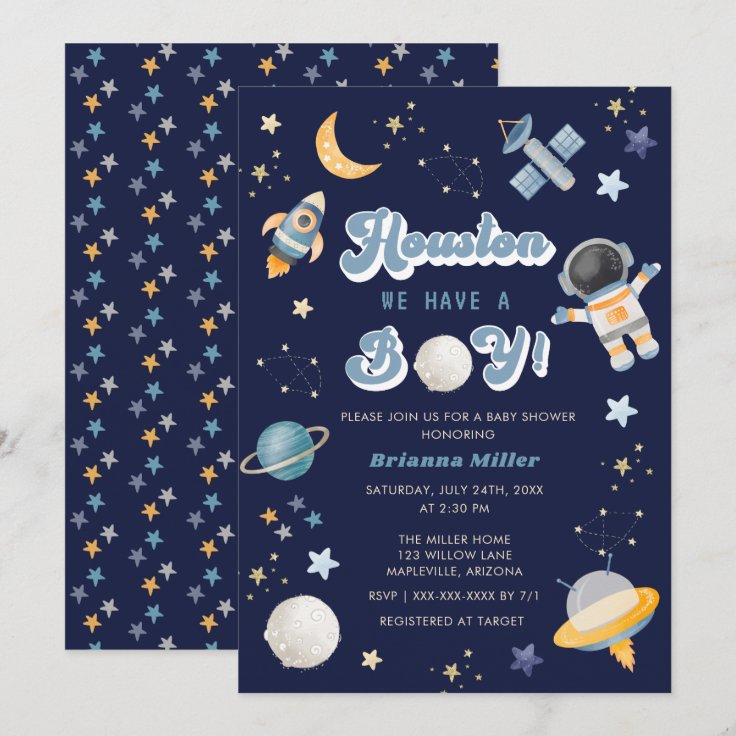 Retro Space Houston We Have a Boy Baby Shower Invitation Zazzle