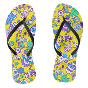 Retro space pattern B Yellow BG Thongs