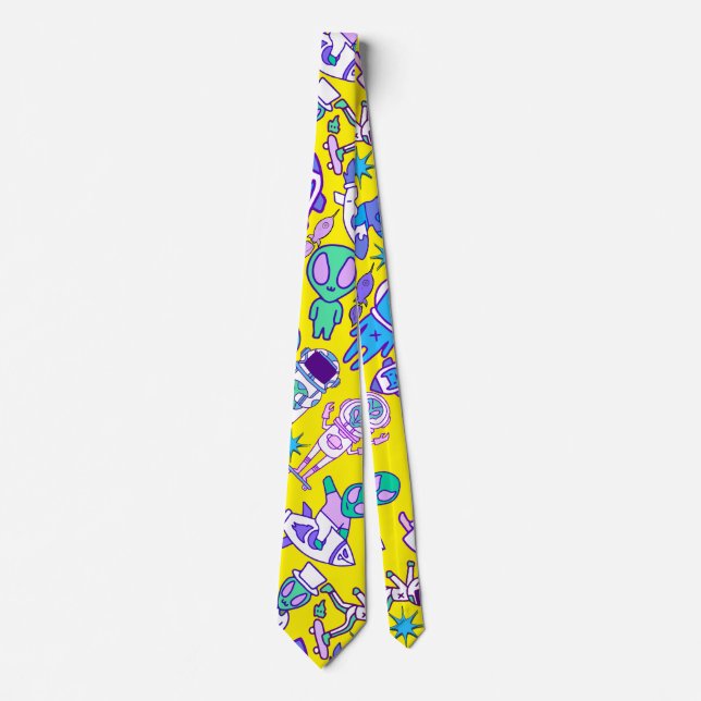 Retro space pattern B Yellow BG Tie (Front)