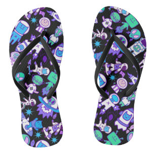 Retro space pattern Black BG Thongs