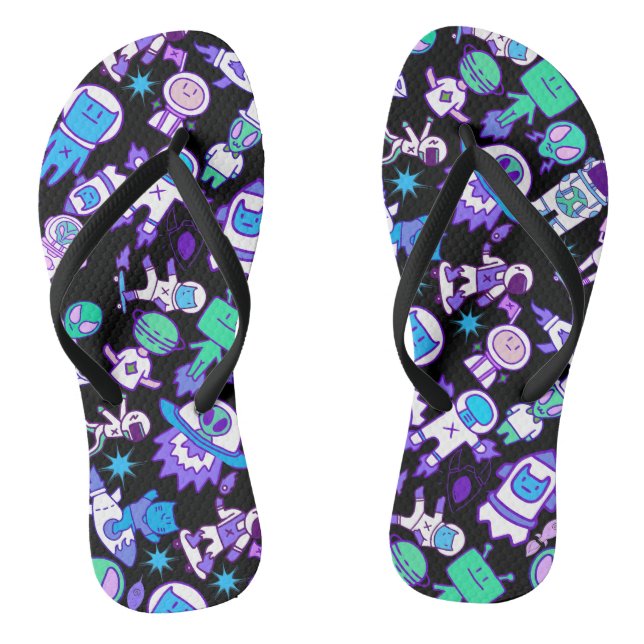 Retro space pattern Black BG Thongs (Footbed)