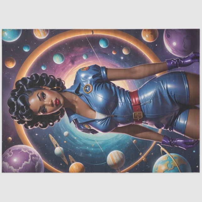 Retro Space Pin-Up Galaxy Decoupage Tissue Paper (Front)