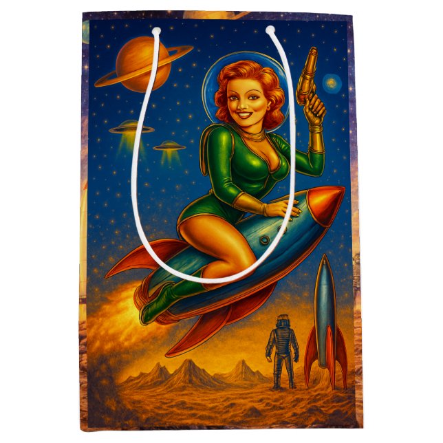 Retro Space Pin-Up Sci-Fi Girls Medium Gift Bag (Front)