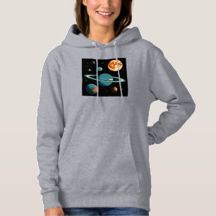 Retro Space Planets & Moon Wall Art – Mid-Century Hoodie