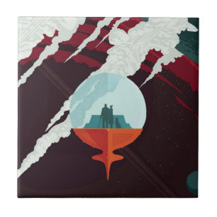 Retro Space Poster-Cassini Mission To Saturn Ceramic Tile