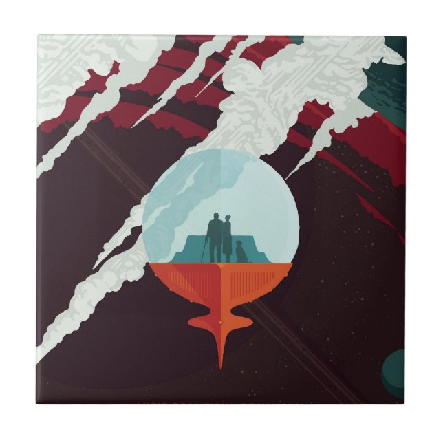 Retro Space Poster-Cassini Mission To Saturn Ceramic Tile (Front)