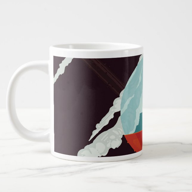 Retro Space Poster-Cassini Mission To Saturn Large Coffee Mug (Left)