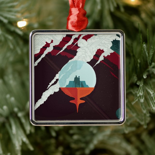 Retro Space Poster-Cassini Mission To Saturn Metal Ornament (Tree)