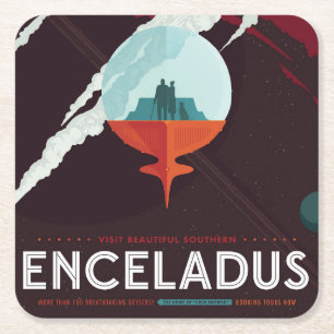 Retro Space Poster-Cassini Mission To Saturn Square Paper Coaster