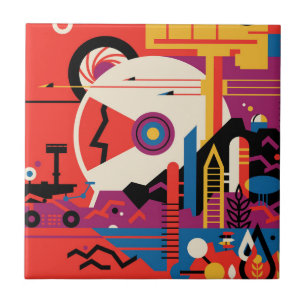 Retro Space Poster - Mars Exploration Program. Ceramic Tile