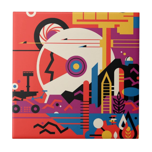 Retro Space Poster - Mars Exploration Program. Ceramic Tile (Front)