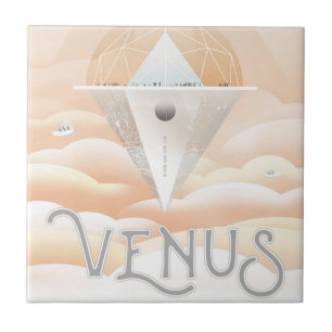 Retro Space Poster-Observatory In The Solar System Ceramic Tile