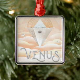 Retro Space Poster-Observatory In The Solar System Metal Ornament