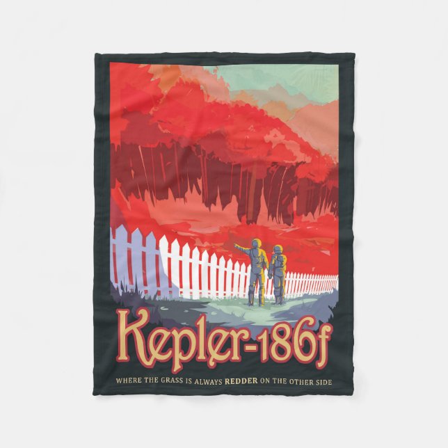 Retro Space Poster Of Kepler-186f. Fleece Blanket (Front)
