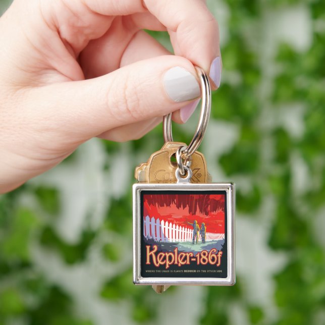 Retro Space Poster Of Kepler-186f. Key Ring (Hand)