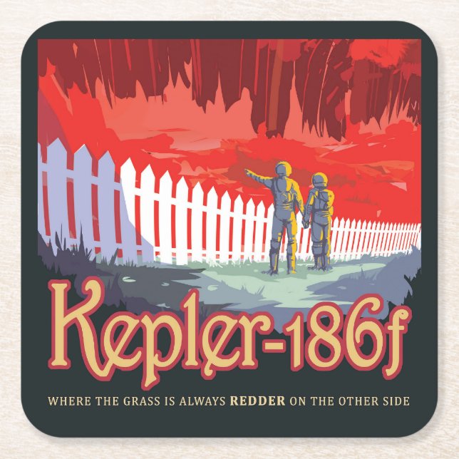 Retro Space Poster Of Kepler-186f. Square Paper Coaster (Front)
