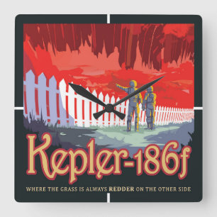 Retro Space Poster Of Kepler-186f. Square Wall Clock
