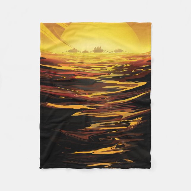 Retro Space Poster-Saturn's Largest Moon, Titan. Fleece Blanket (Front)