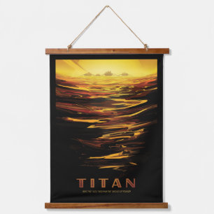 Retro Space Poster-Saturn's Largest Moon, Titan. Hanging Tapestry