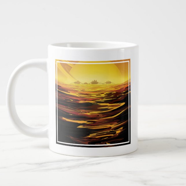 Retro Space Poster-Saturn's Largest Moon, Titan. Large Coffee Mug (Left)