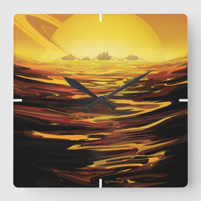 Retro Space Poster-Saturn's Largest Moon, Titan. Square Wall Clock (Front)