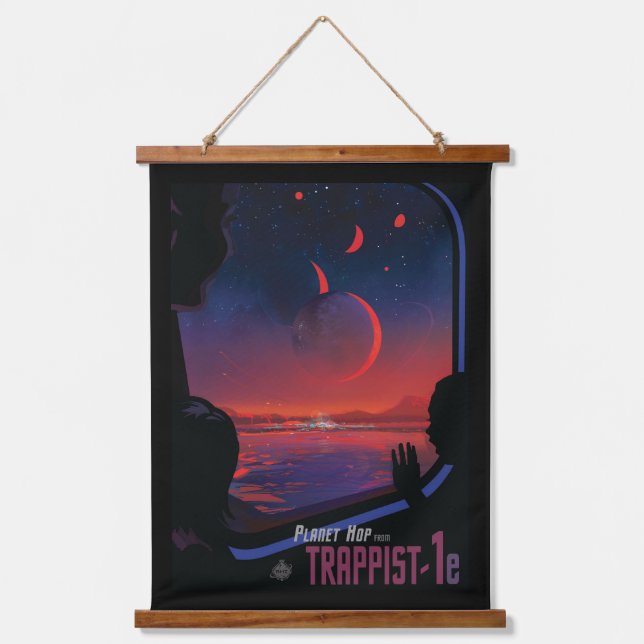 Retro Space Poster - Viewers Observe Trappist-1e. Hanging Tapestry (Front)