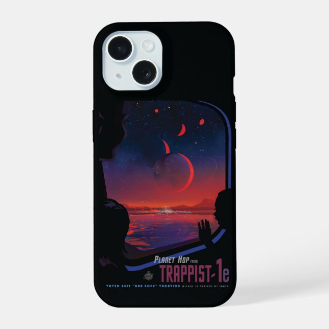 Retro Space Poster - Viewers Observe Trappist-1e. iPhone 15 Case (Back)
