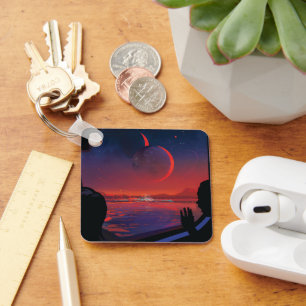 Retro Space Poster - Viewers Observe Trappist-1e. Key Ring
