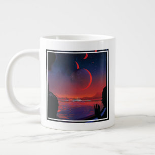 Retro Space Poster - Viewers Observe Trappist-1e. Large Coffee Mug