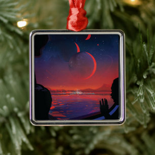 Retro Space Poster - Viewers Observe Trappist-1e. Metal Ornament