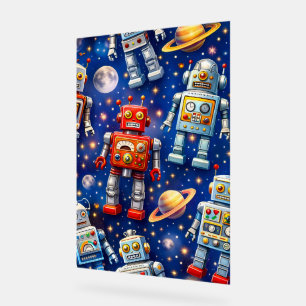 Retro space robots Galactic voyage fine art poster