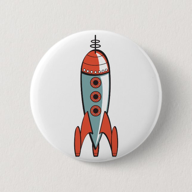 retro space rocket 6 cm round badge (Front)