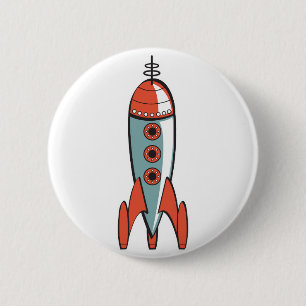 retro space rocket 6 cm round badge