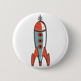 retro space rocket 6 cm round badge