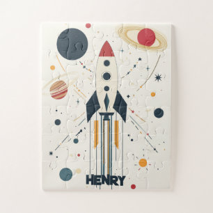 Retro Space Rocket Illustration Jigsaw Puzzle