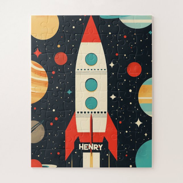 Retro Space Rocket Illustration Jigsaw Puzzle (Vertical)