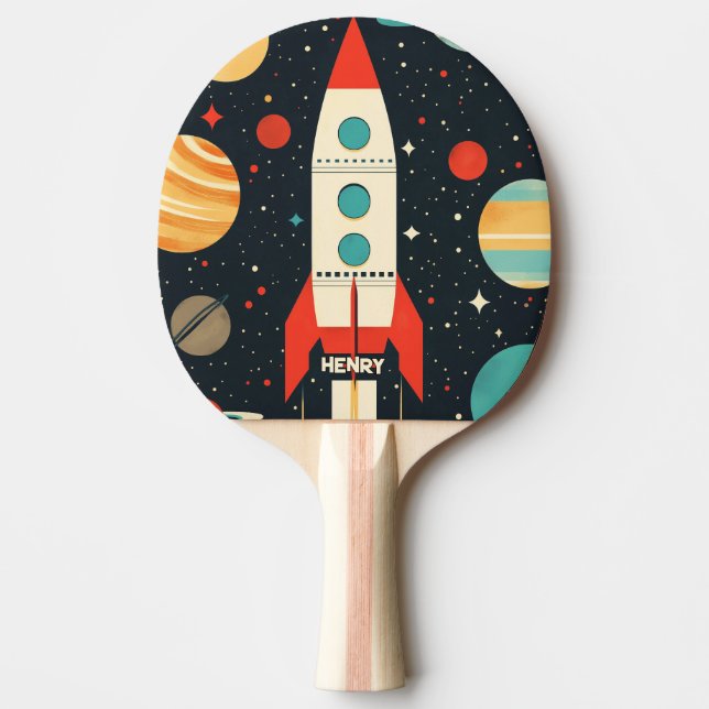 Retro Space Rocket Illustration Ping Pong Paddle (Front)