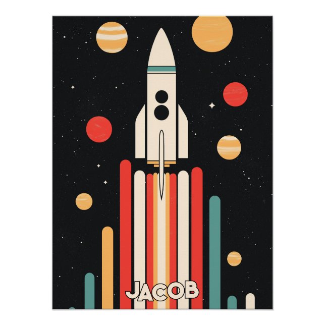 Retro Space Rocket Illustration Poster (Front)