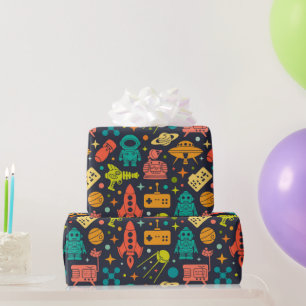 Retro Space Rocket Pattern Wrapping Paper