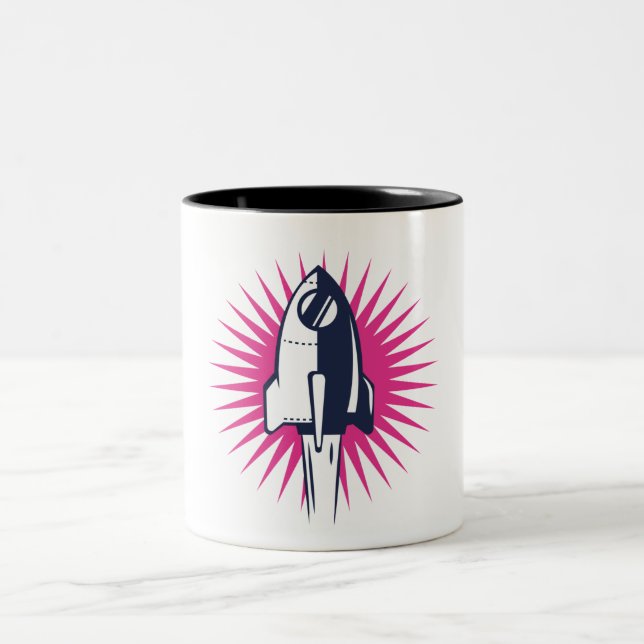 Retro Space Rocket Two-Tone Coffee Mug (Center)