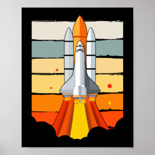 Retro Space Rocket Vintage Astronaut Spacecraft Poster