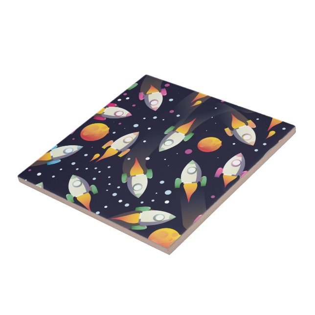 Retro Space Rockets Pattern Ceramic Tile (Side)