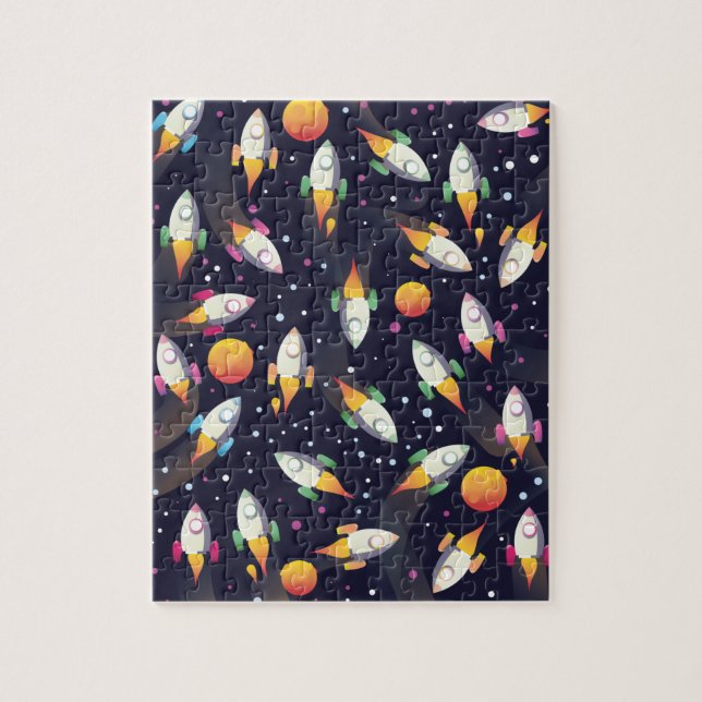 Retro Space Rockets Pattern Jigsaw Puzzle (Vertical)