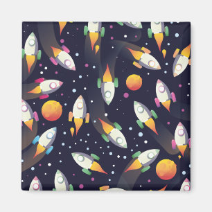 Retro Space Rockets Pattern Magnet