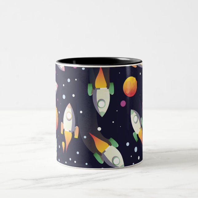 Retro Space Rockets pattern. Two-Tone Coffee Mug (Center)