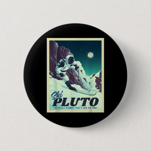 Retro Space Tourism Ski Pluto Skiing Skier  6 Cm Round Badge