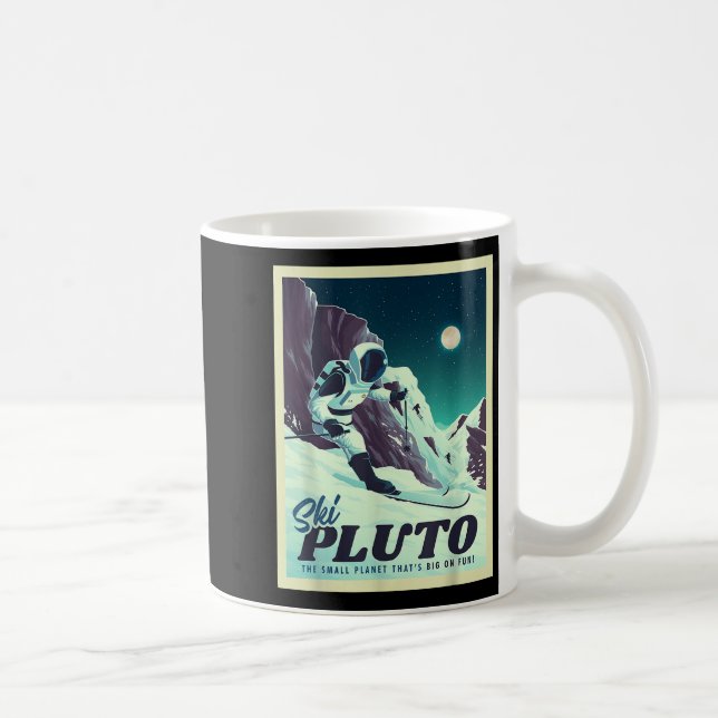 Retro Space Tourism Ski Pluto Skiing Skier  Coffee Mug (Right)