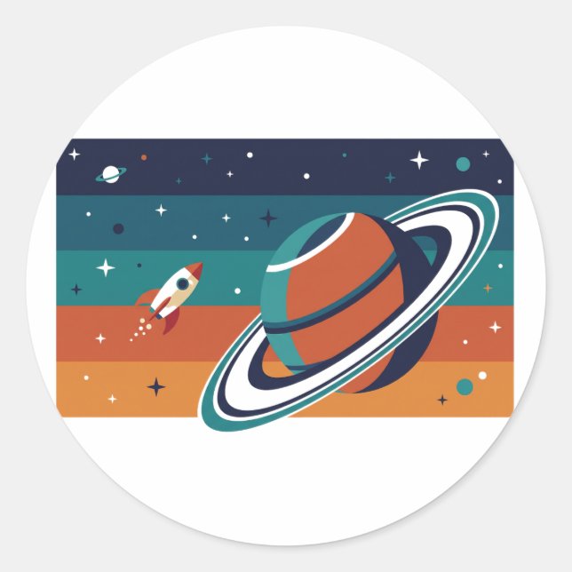Retro Space Travel Classic Round Sticker (Front)